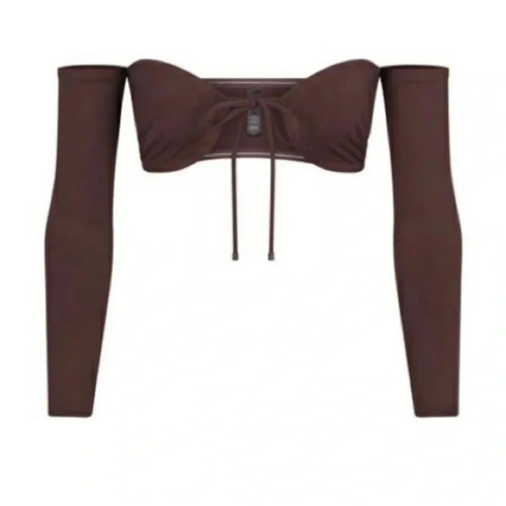SKIMS Signature Swim Long Sleeve Bikini Top Cocoa Brown Size 4X New with Tags